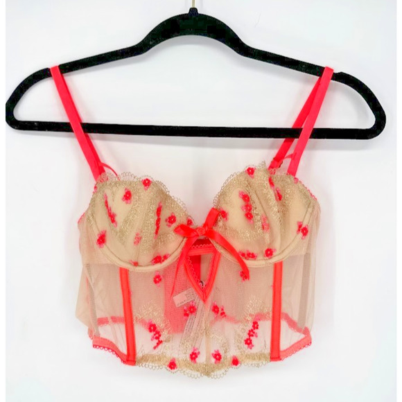 Victoria Secret Dream Angels Lace Long Line Lined Demi Bra 32B Beige Coquette - Picture 1 of 10